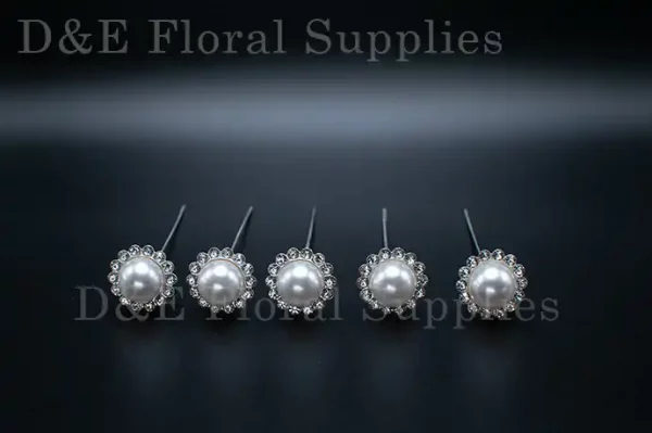 3 Inches Long Peral With Multiple Diamonds Flower Pins Pack of 18